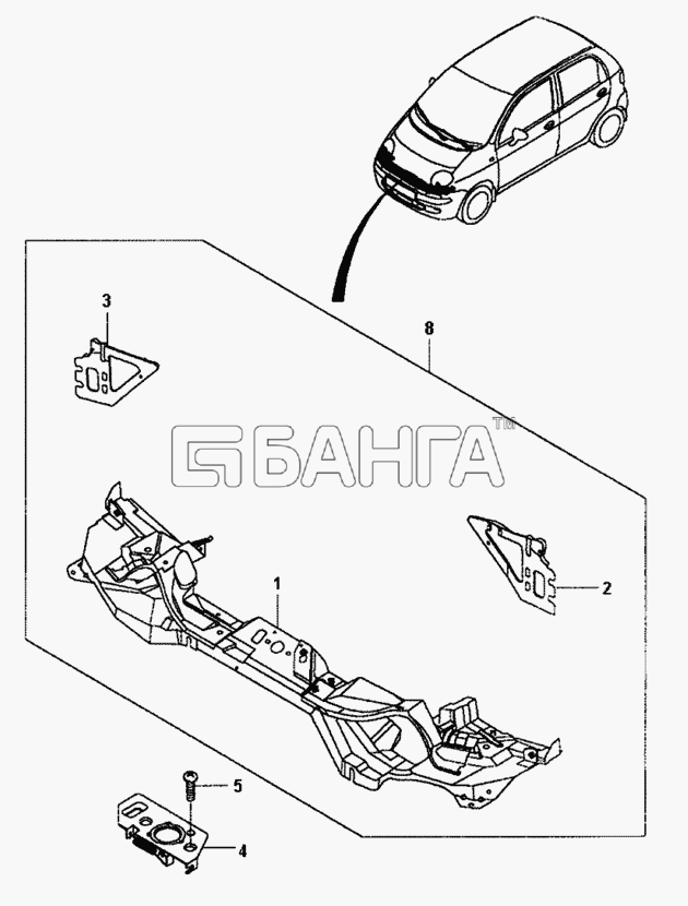 Daewoo Matiz II Схема Передняя кузовная панель-121 banga.ua